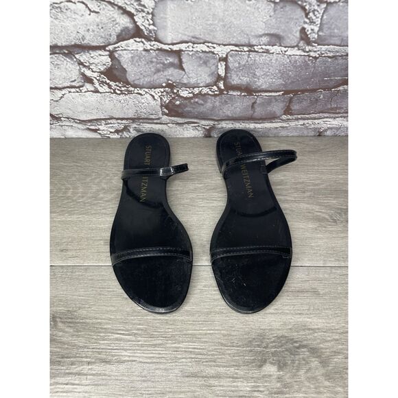 Stuart Weitzman Black Sawyer Jelly Flats Slides Sandals Women’s Sz 7M US/37.5EU - Picture 1 of 16